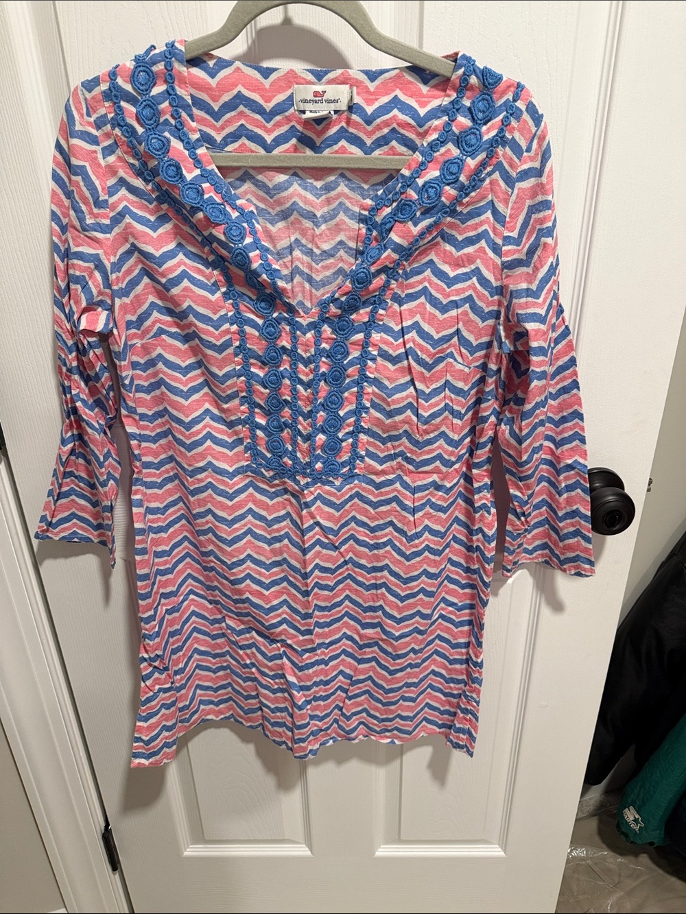 Vineyard Vines Pink and Blue Chevron Embroidered V-Neck Cover Up